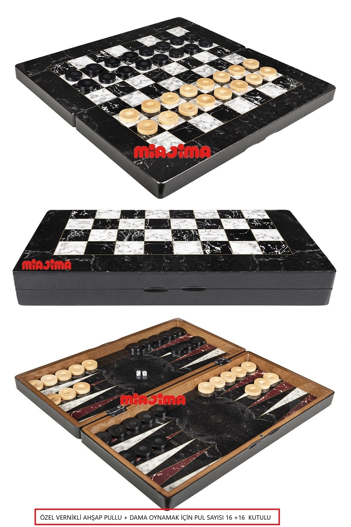 Miajima-Large Size Marble Patterned Backgammon Set - Wooden Sequin and Checkers-Polished Luxury 1