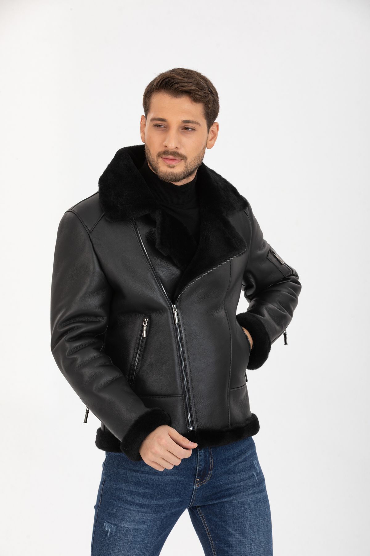 Leather jacket with fur inside mens best sale