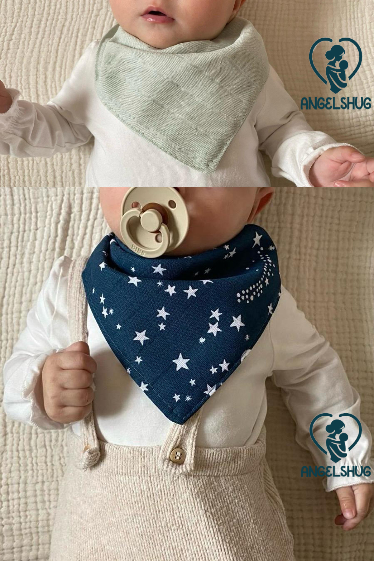 AngelsHug %100 Organik Müslin Çift Katlı Bebek Fular & Yakalık Mama Önlüğü & Salya Önlüğü Bez 10 ADET 40 CM fotoğrafı 7 (önizleme)