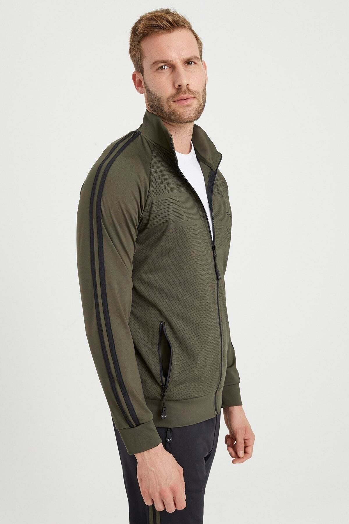 DYNAMO-Ανδρικό σετ αθλητικής φόρμας Khaki Plus Size Diver Fabric με ρίγες στα πλαϊνά 7