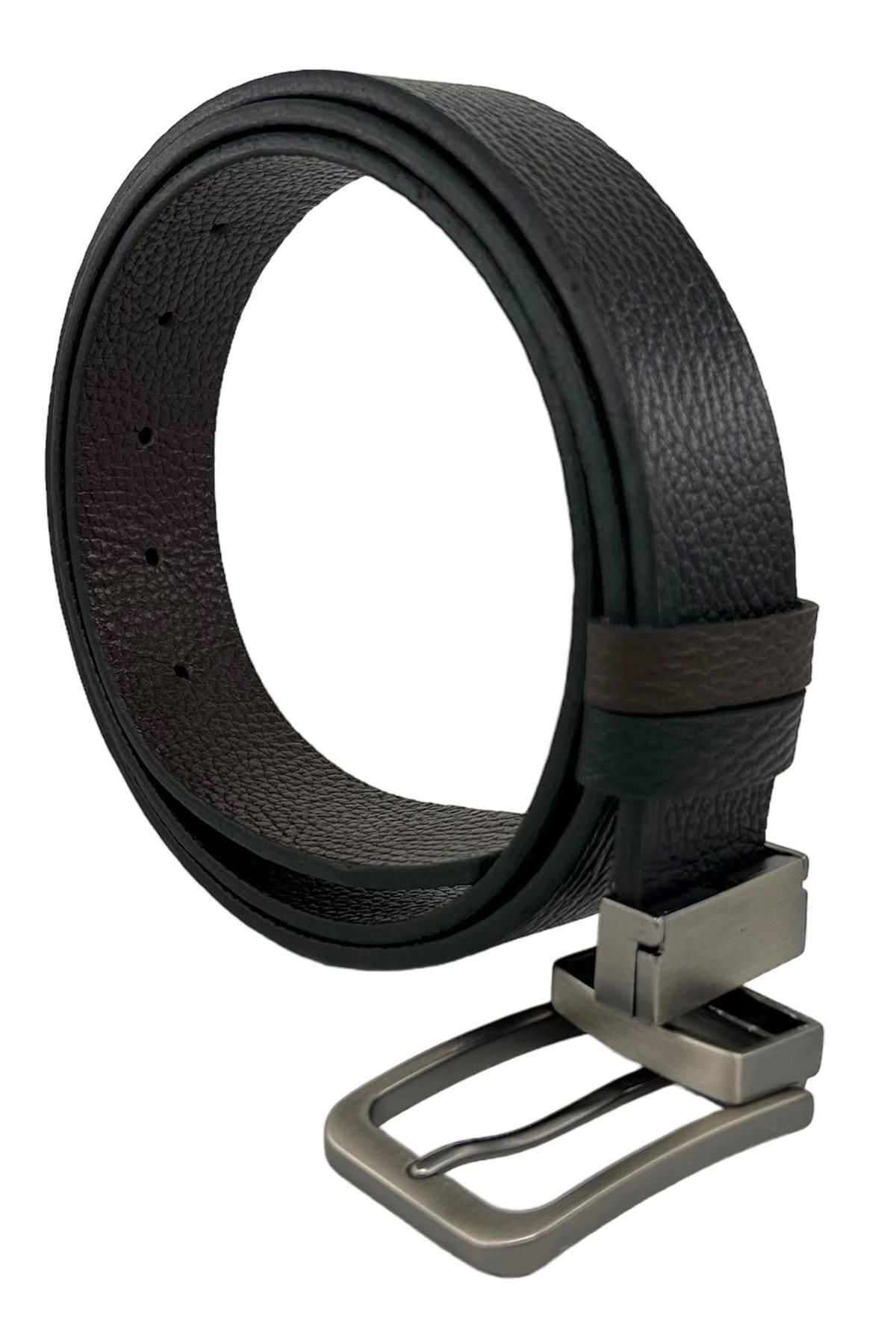 Süzer Deri-Brown Black Double Sided Genuine Leather 3.5 cm Classic Belt - 300-809 7