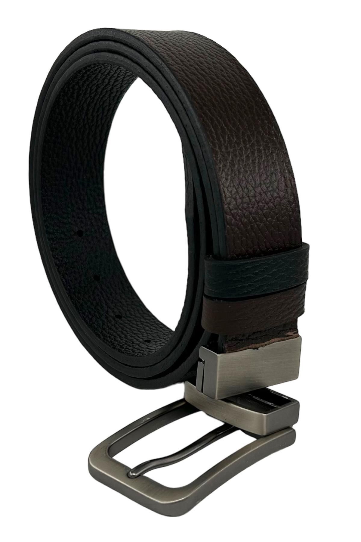 Süzer Deri-Brown Black Double Sided Genuine Leather 3.5 cm Classic Belt - 300-809 8