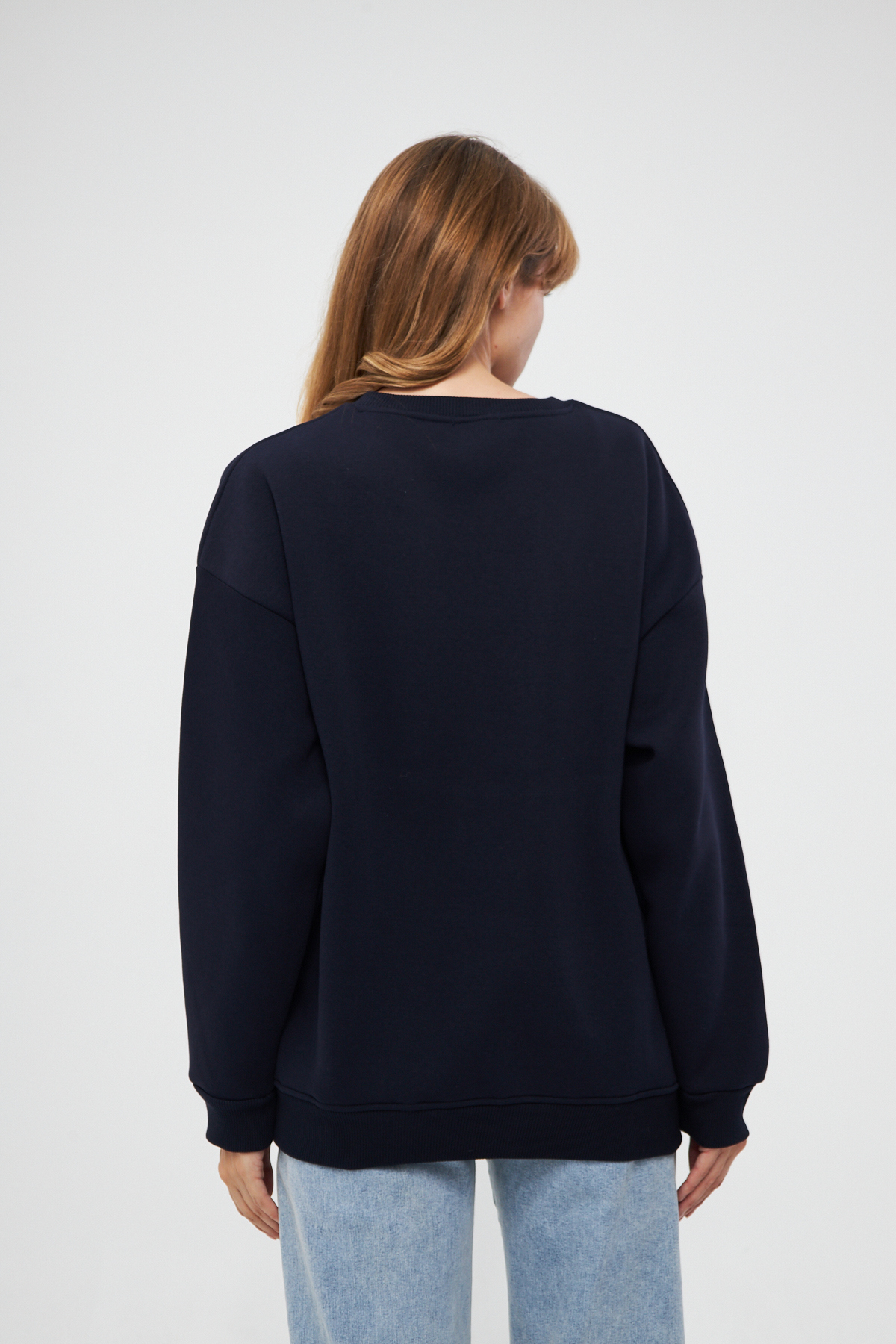 Moda Işık Uniszex sötétkék Basic Crew Neck pulóver 100% pamut