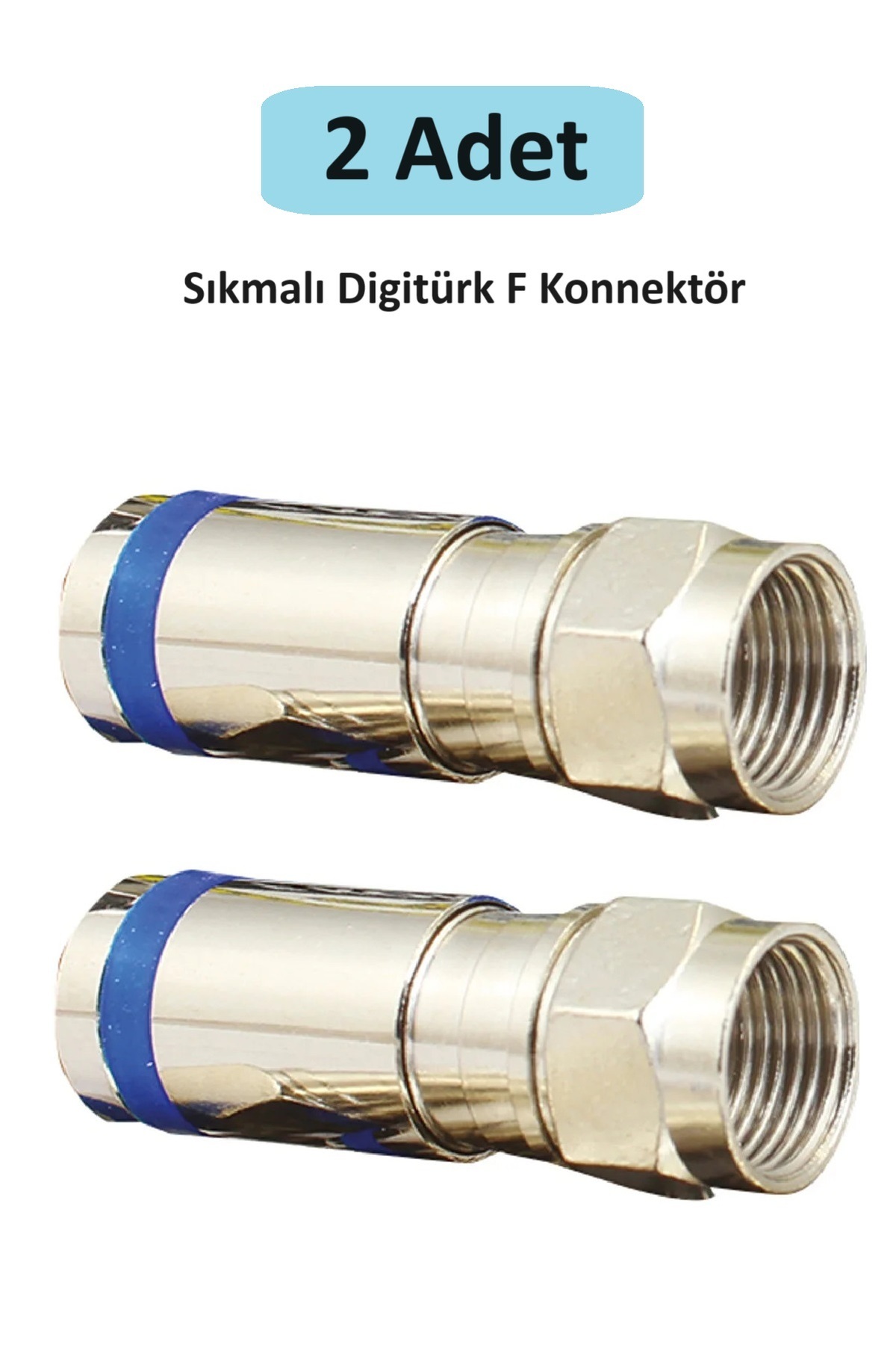 Vwin 2 (İki) Adet Digitürk Sıkmalı F Konnektör Rg6 Geniş Mavi