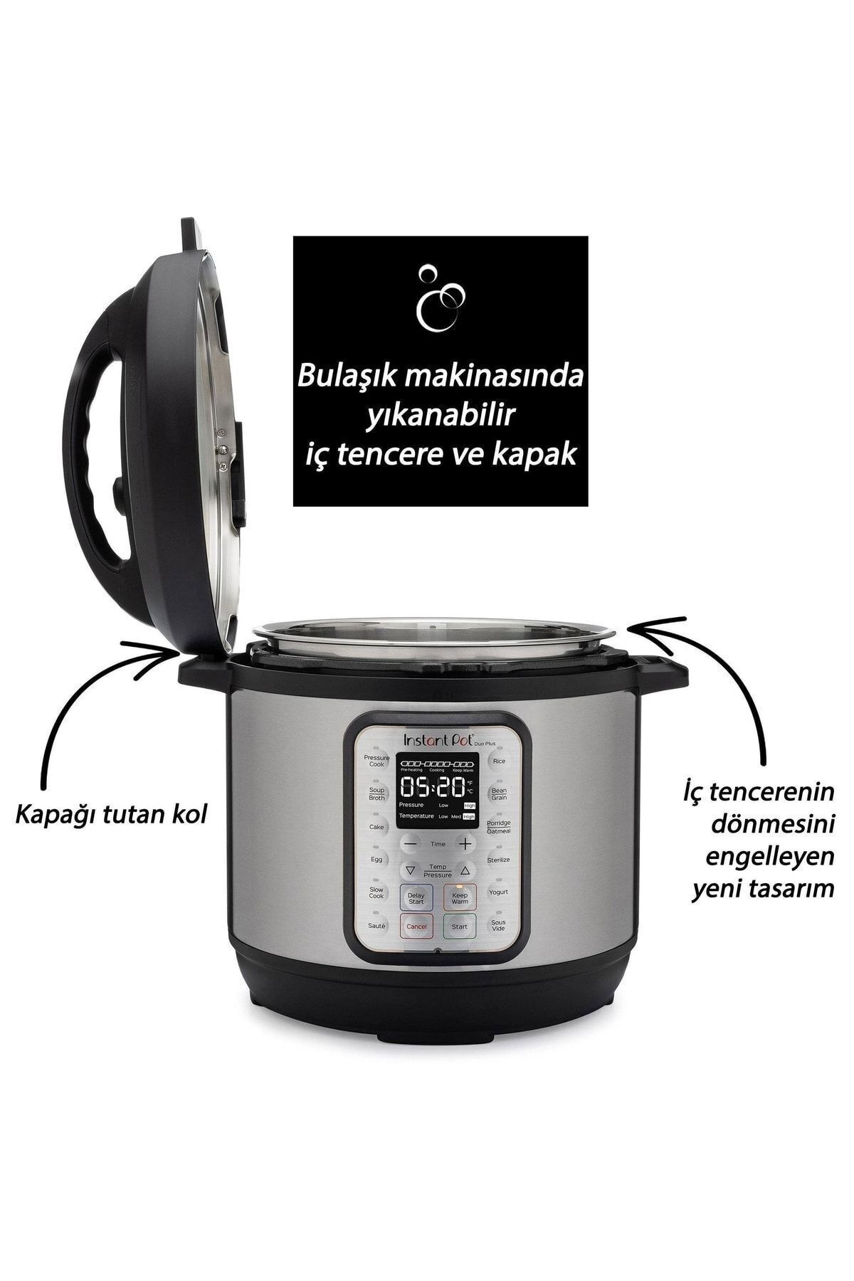 INSTANT Pot Duo Plus 5.7 Litre Paslanmaz Celik Ic Tencereli 9 u 1 Arada Elektrikli Duduklu Tencere