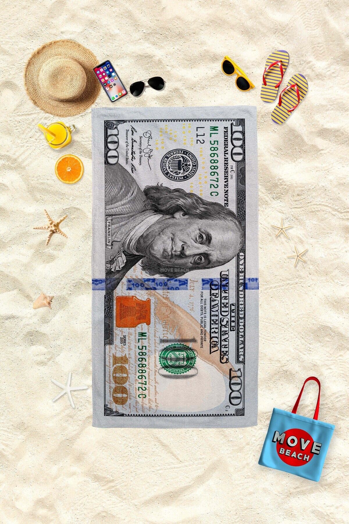 MoveBeach-Dollar Pattern Beach Towel, Bath Towel 1