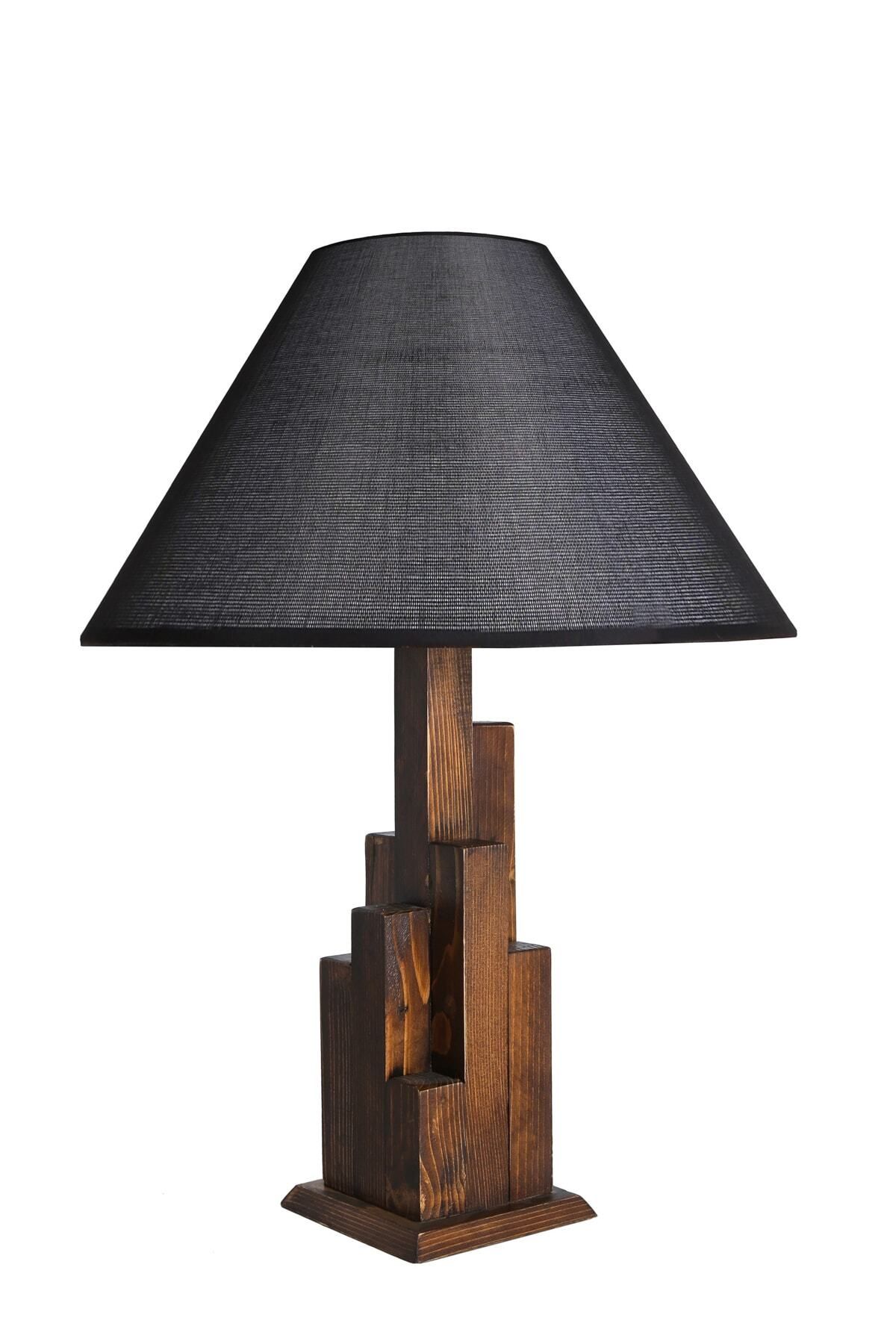 Lumexx-Tower Walnut Wooden Table Lamp with Black Lampshade - Pramit Wicker 2