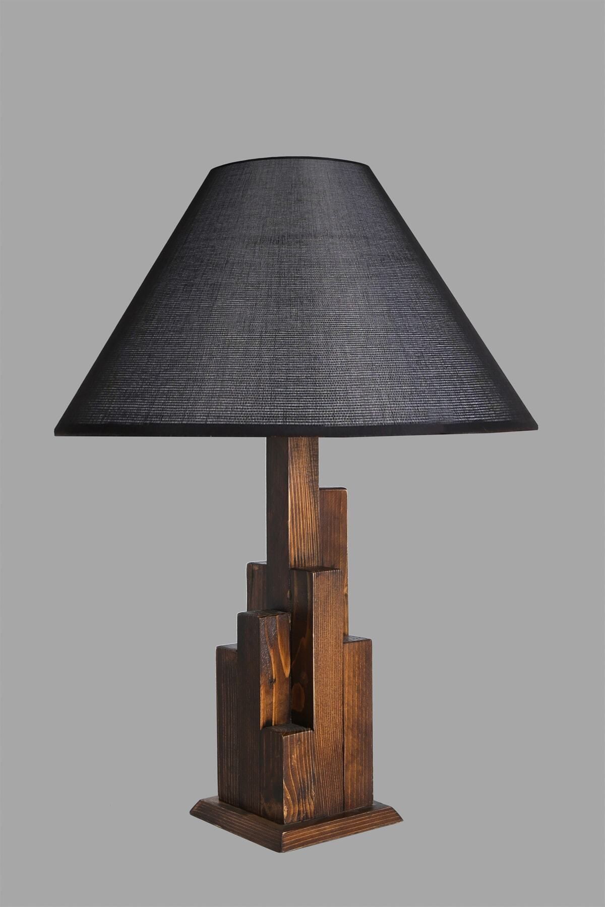 Lumexx-Tower Walnut Wooden Table Lamp with Black Lampshade - Pramit Wicker 3