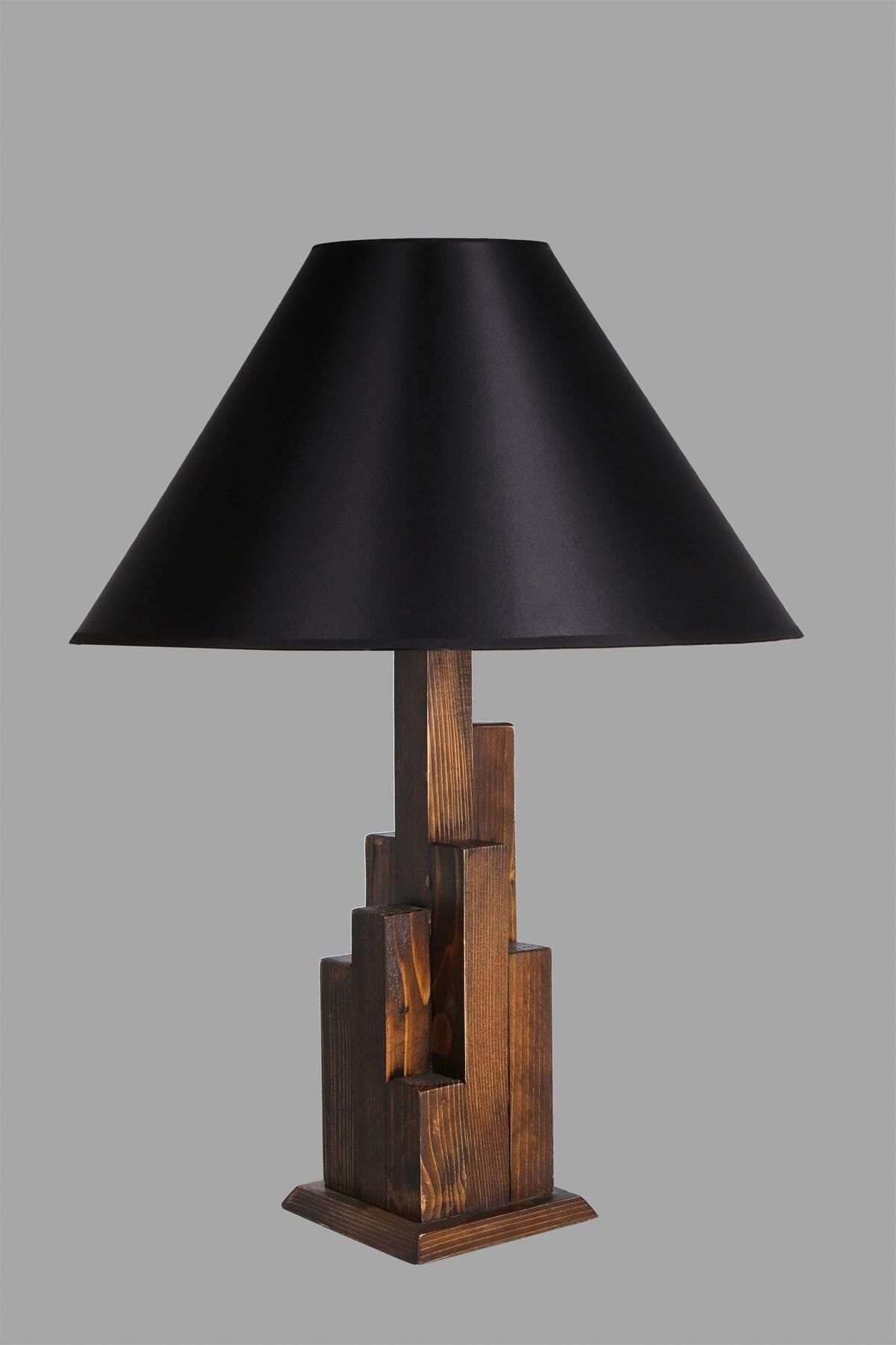 Lumexx-Pramit Tower Walnut Wooden Table Lamp with Black Lampshade 3