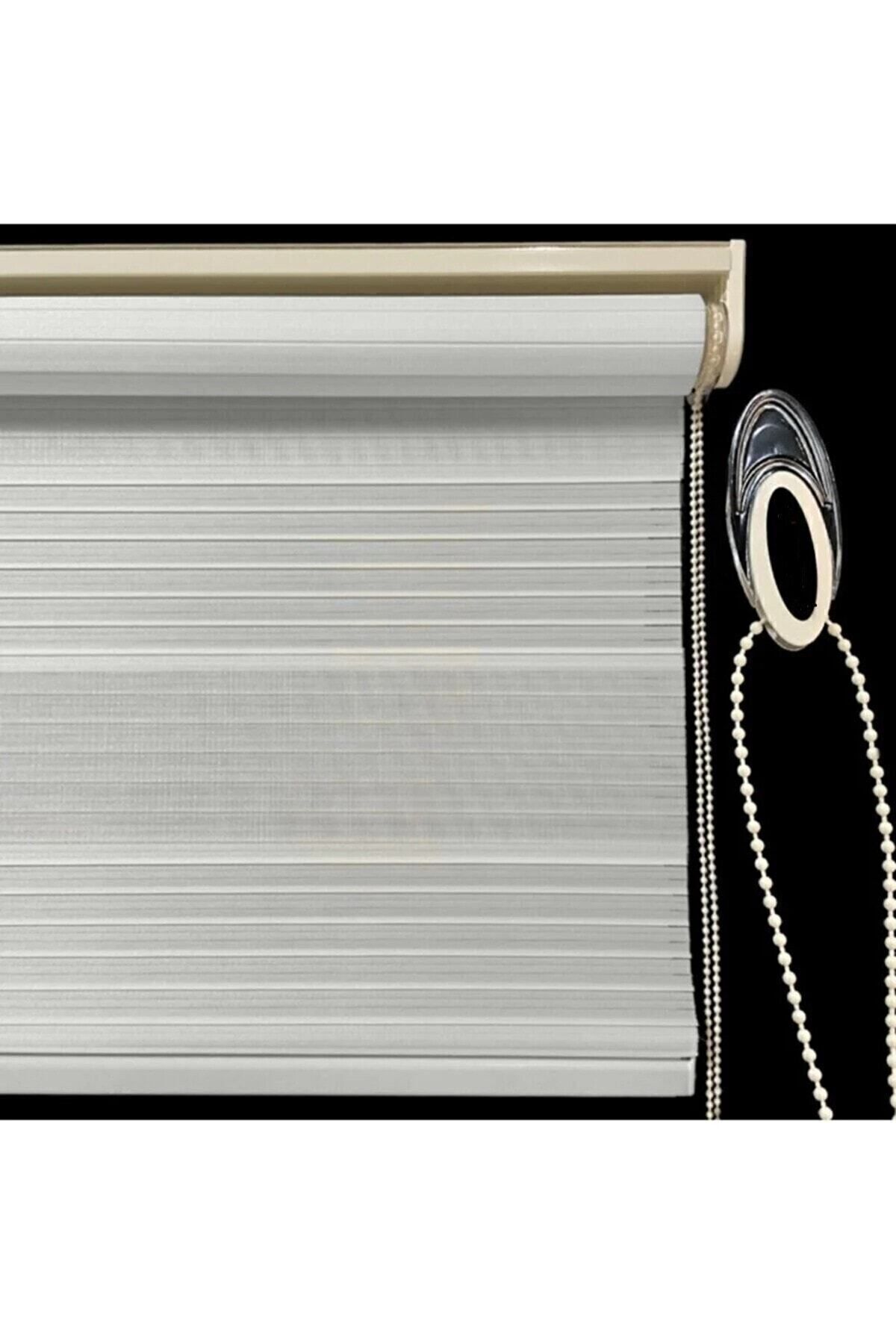 Cream Pleat Aluminum Case Zebra Curtains Skirtless