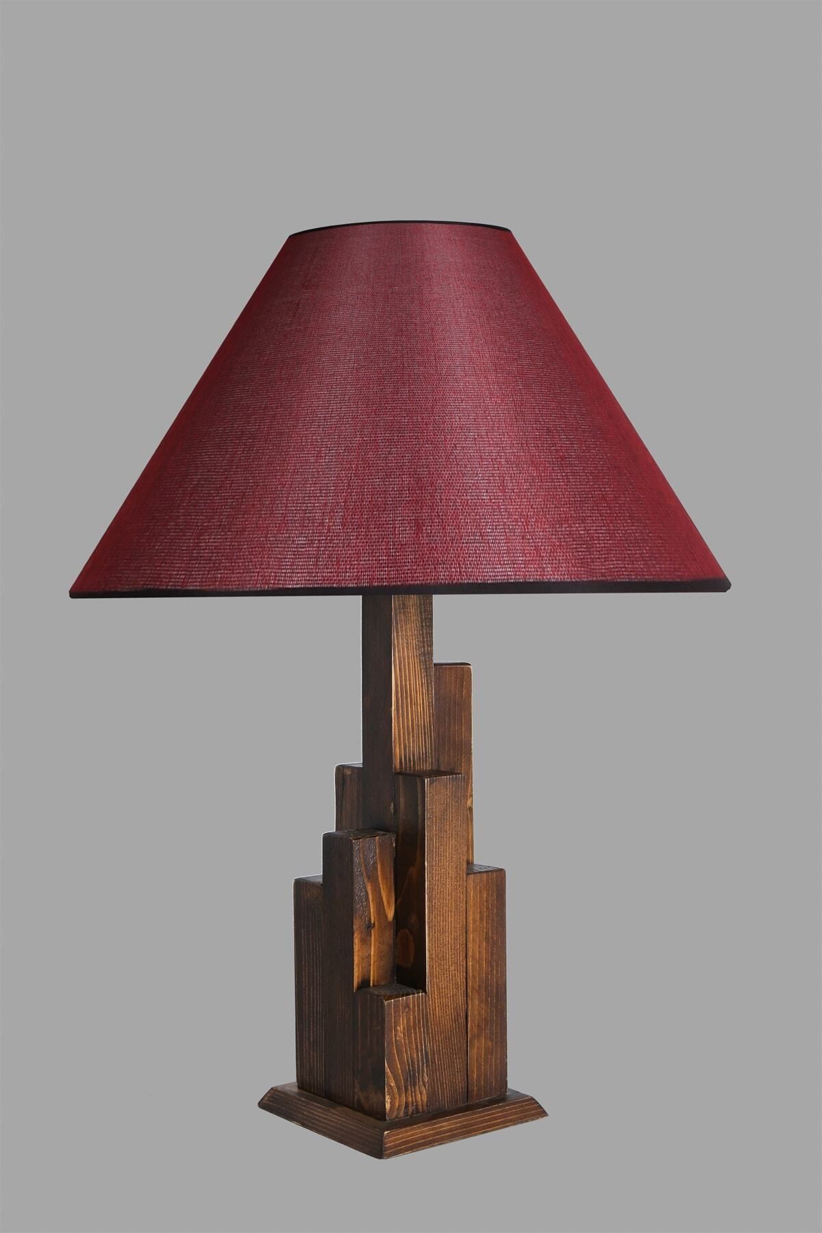 Lumexx-Claret Red Pyramid Wicker Tower Walnut Wooden Table Lamp - With Lampshade 3