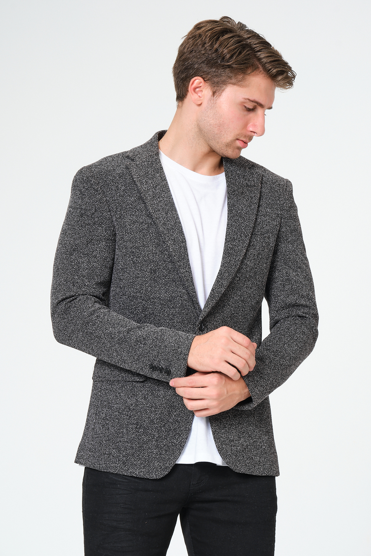 Genel Markalar  Antrasit Blazer, Klasik Slim Fit Erkek Ceket - Görsel 2