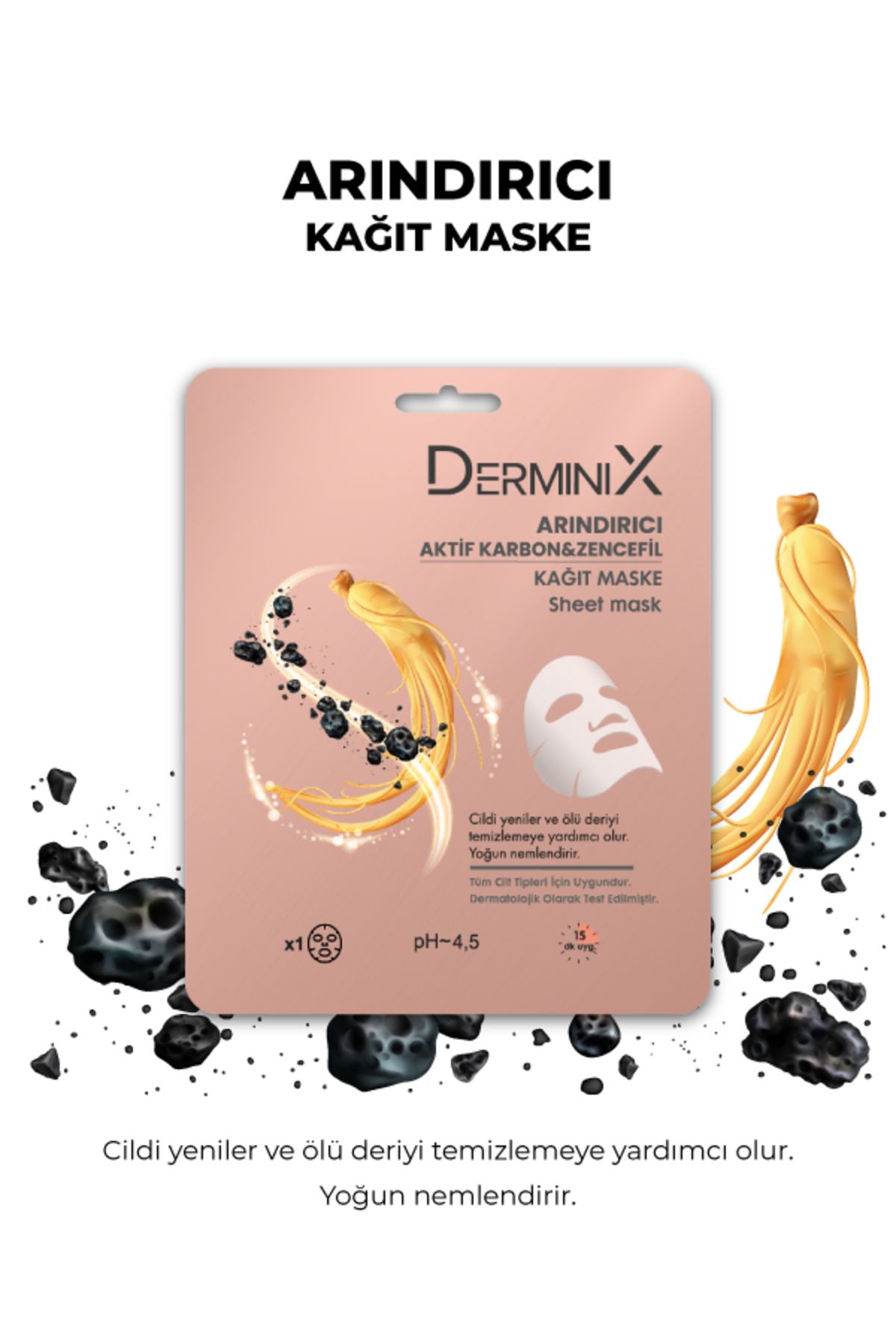 Derminix-Purifying Face Sheet Mask Containing Activated Carbon and Ginger 2