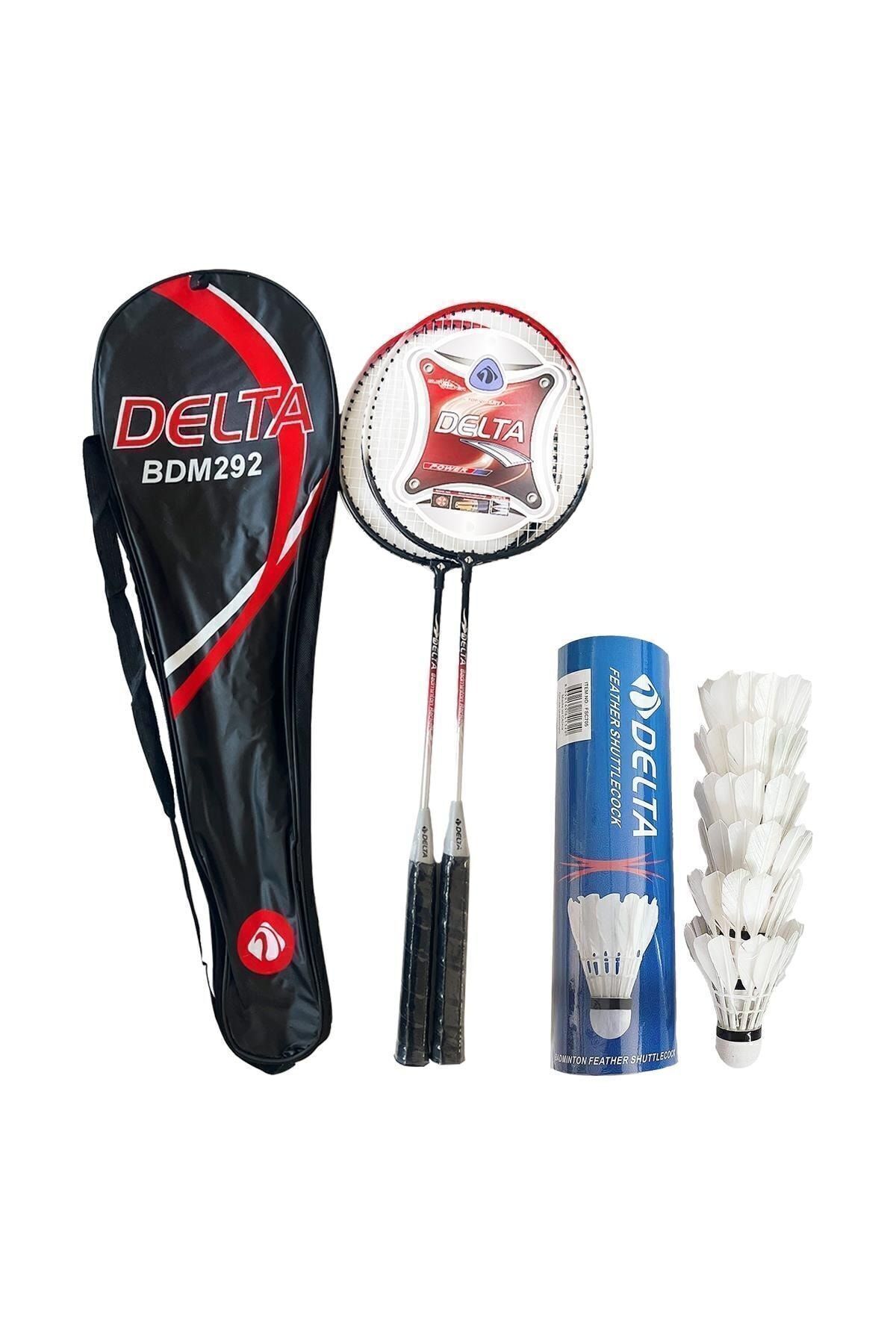 Delta 2 Adet Badminton Raketi + Badminton Çantası + 6 Adet Kaz Tüyü Deluxe Badminton Topu Seti