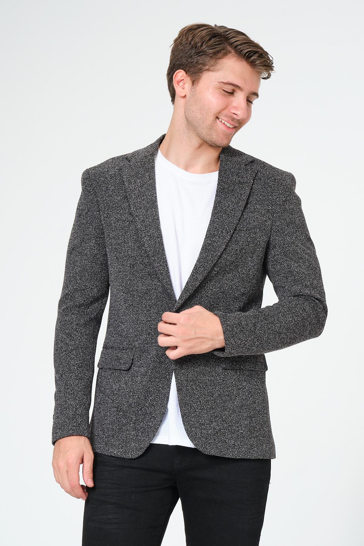 Genel Markalar  Antrasit Blazer, Klasik Slim Fit Erkek Ceket - Görsel 3