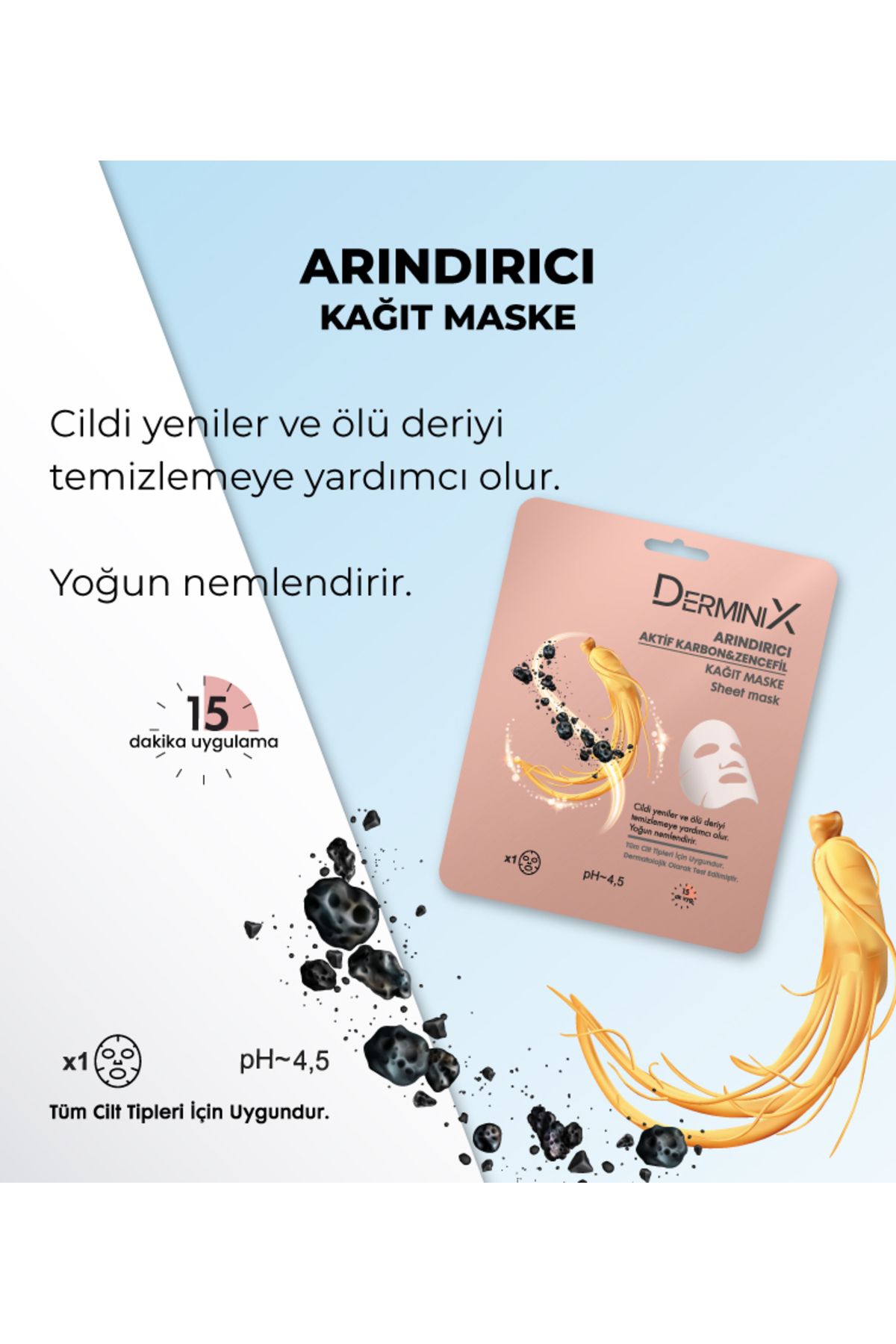Derminix-Purifying Face Sheet Mask Containing Activated Carbon and Ginger 1