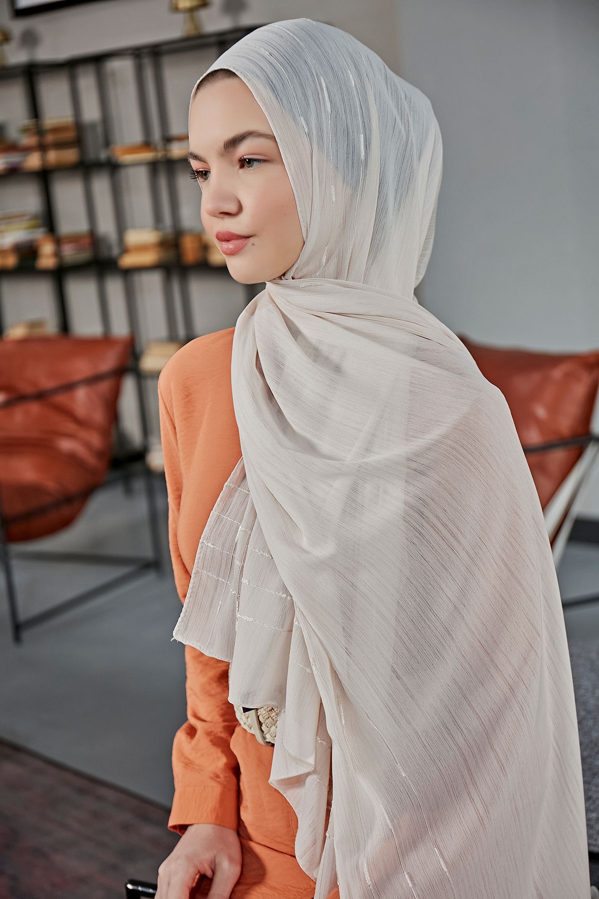 Scarf-Chiffon Shawl - Fancy Stripe Detailed 1
