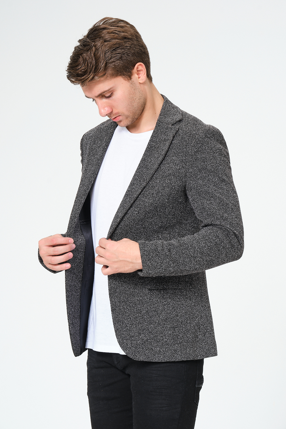 Genel Markalar  Antrasit Blazer, Klasik Slim Fit Erkek Ceket - Görsel 5