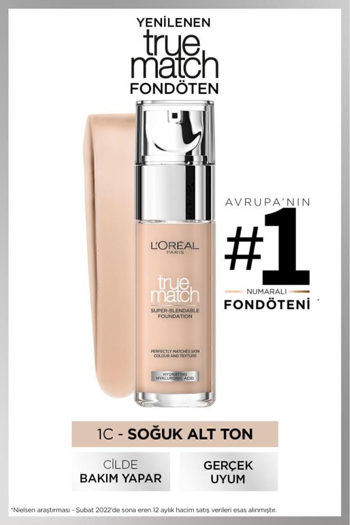 True Match Caring Foundation - 1C Cool Undertone & Mini Paradise Mascara 4.7 ML L'Oreal Paris