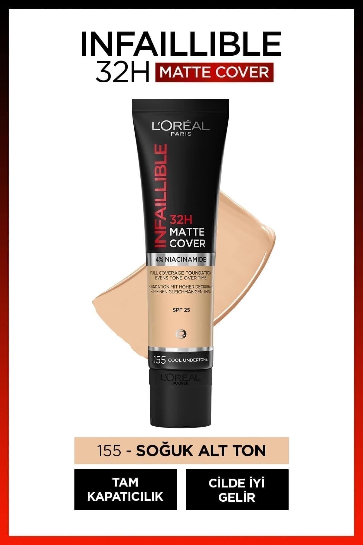 L'Oreal Paris Infaillible 32h Matte Cover Yüksek Kapatıcı Fondöten - 155 Soğuk Alt Ton
