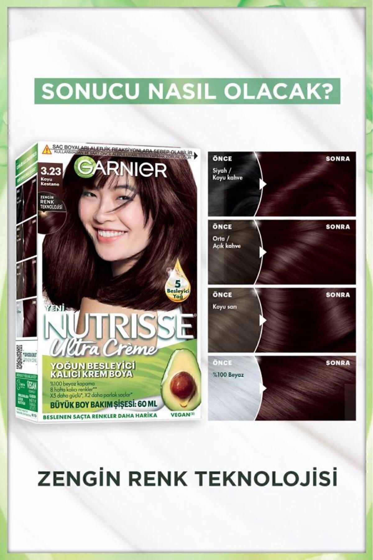 رنگ مو زنانه NUTERISSE فشرده کرم دائمی 3.23 شاه بلوط تیره Garnier
