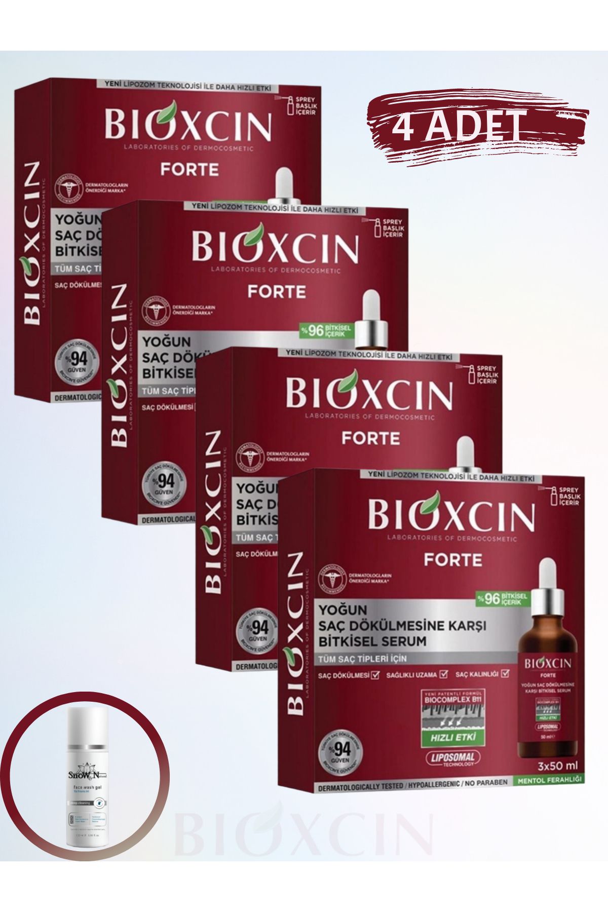 سرم فورته 3x50 میلی لیتر (4 عدد) سرم گیاهی ضد ریزش شدید مو و ژل پاک کننده صورت (1 عدد) Bioxcin