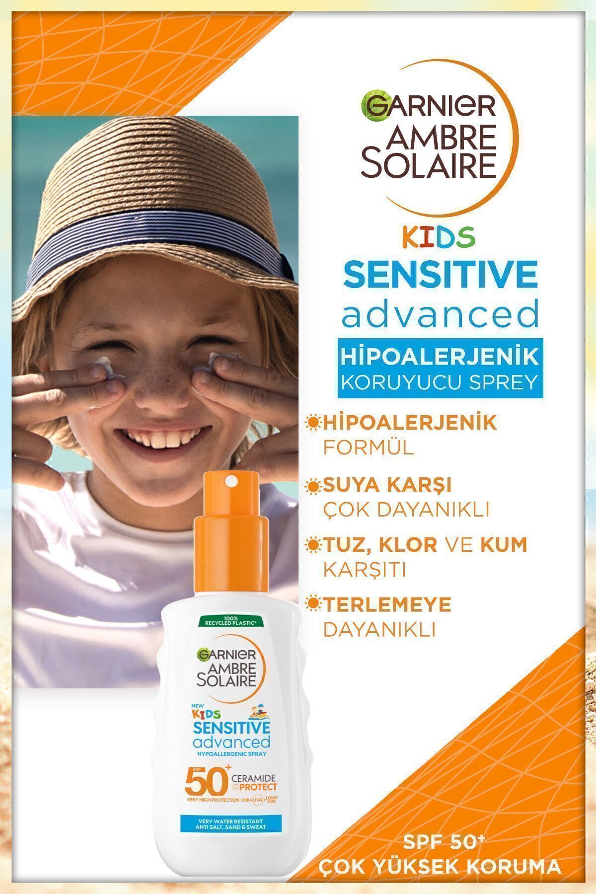اسپری ضد آفتاب ضد حساسیت کودکان Ambre Solaire Sensitive Advanced Spf50 150ml Garnier