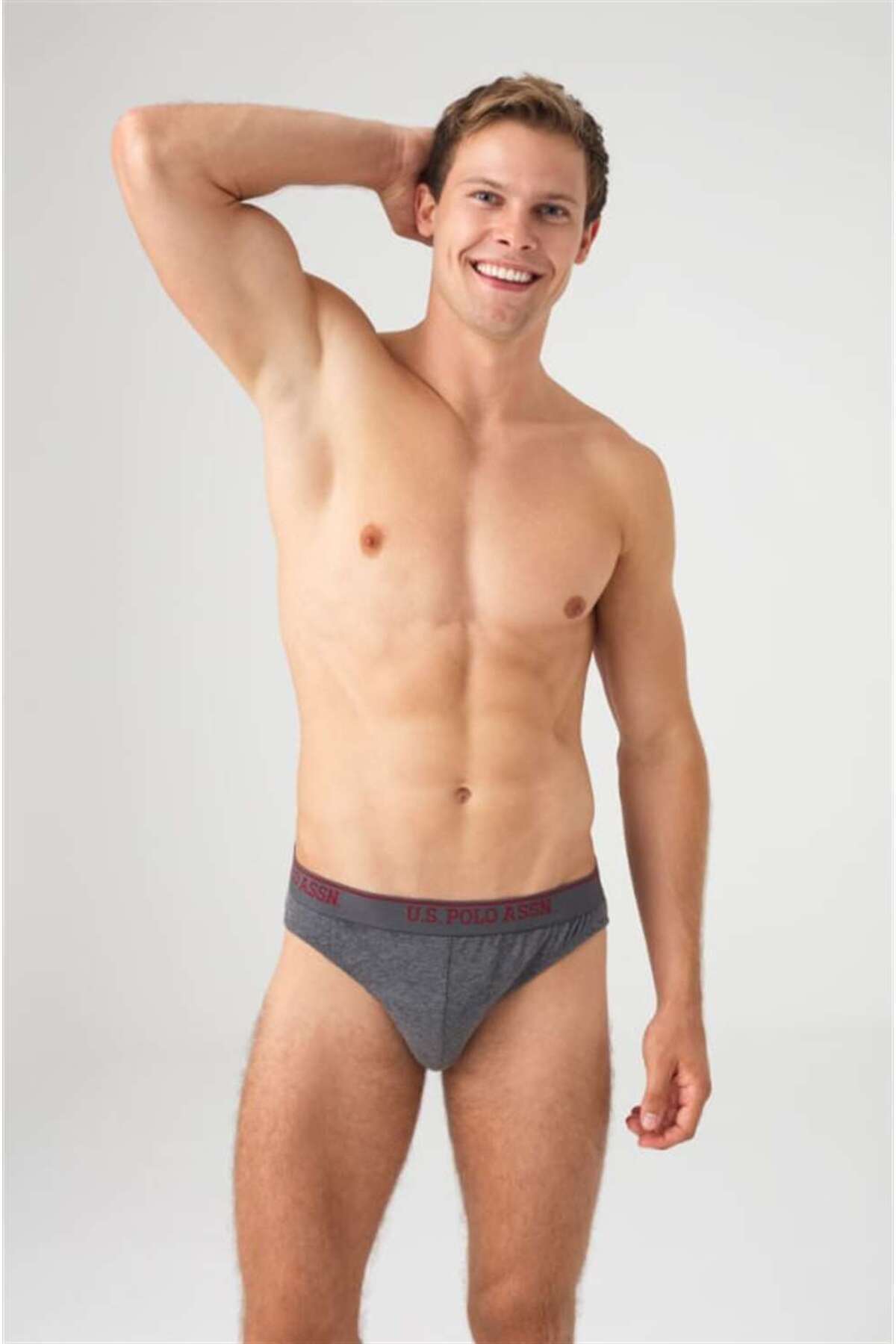 یو اس پولو شورت مردانه یو اس پولو اس ان، کمر کشی مشکی - رنگ ملانژ آنتراسیت - سرمه‌ای، بسته ۳ عددی، کد C.0.L.2.2.E.R.2