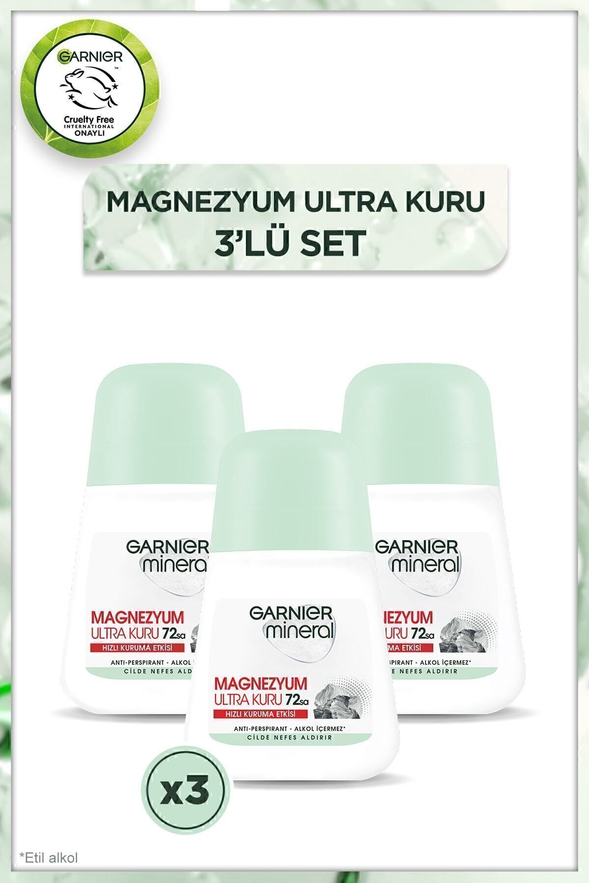 دئودورانت معدنی منیزیم فوق العاده خشک رول-آن، قطعات x3 موثر ۷۲ ساعته Garnier