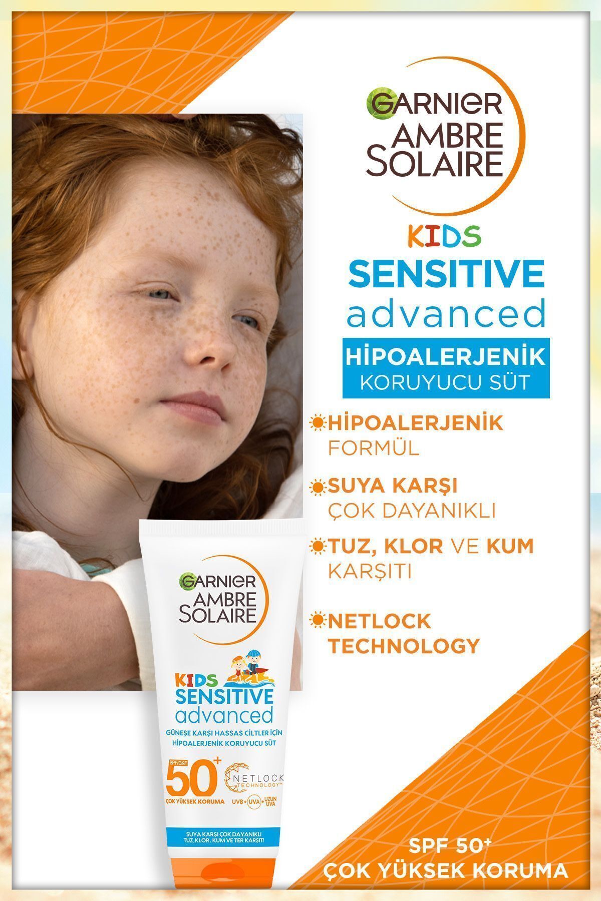 کرم کودکان Ambre Solaire Sensitive Advanced Gkf50+ 200ml Garnier