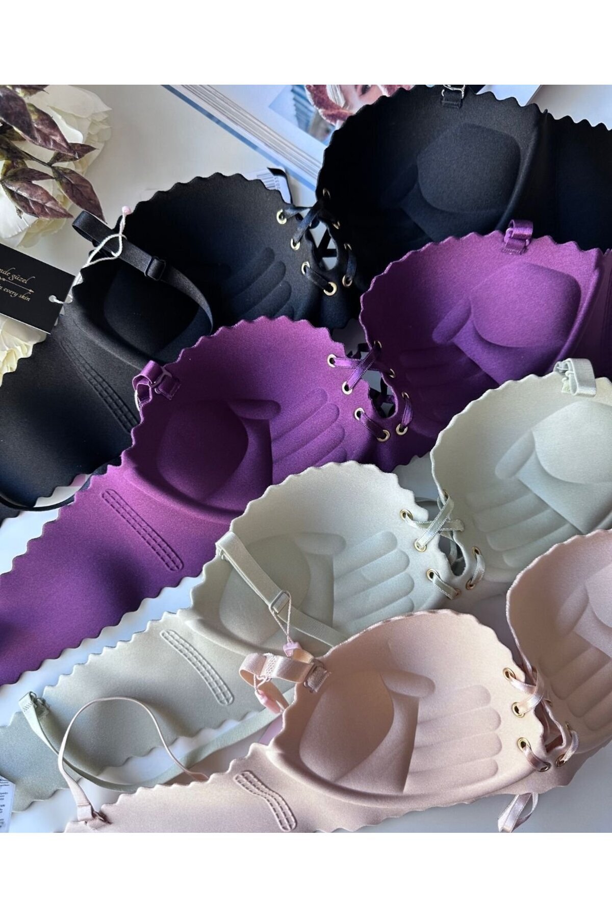 İntive Lingerie-Lady Laser Cut Front Tie Imported Push-up Maximizer Bra 8