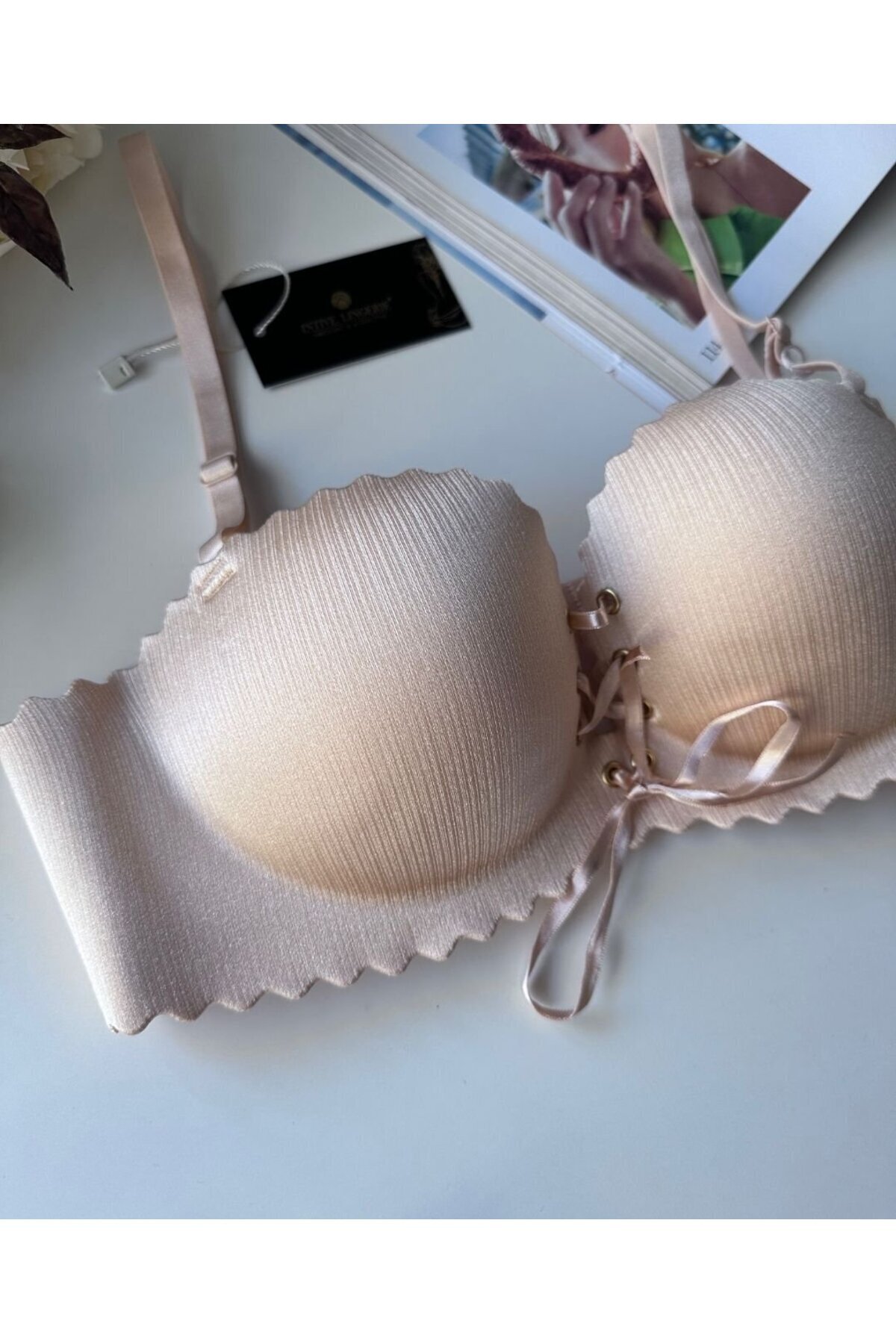 İntive Lingerie-Lady Laser Cut Front Tie Imported Push-up Maximizer Bra 3