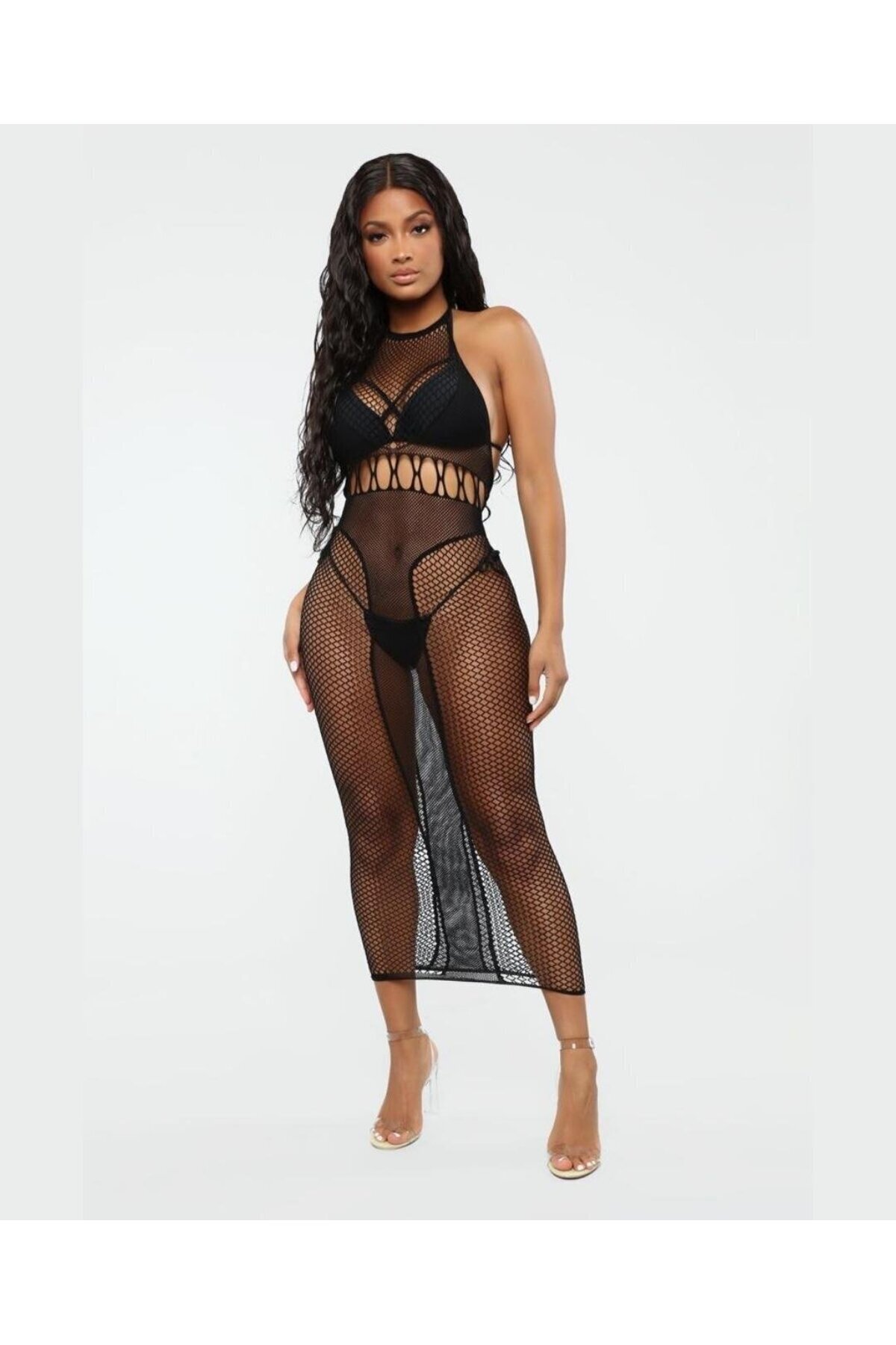 İntive Lingerie-Rochie neagră de damă model fără spate Ciorapi de corp elastic 2