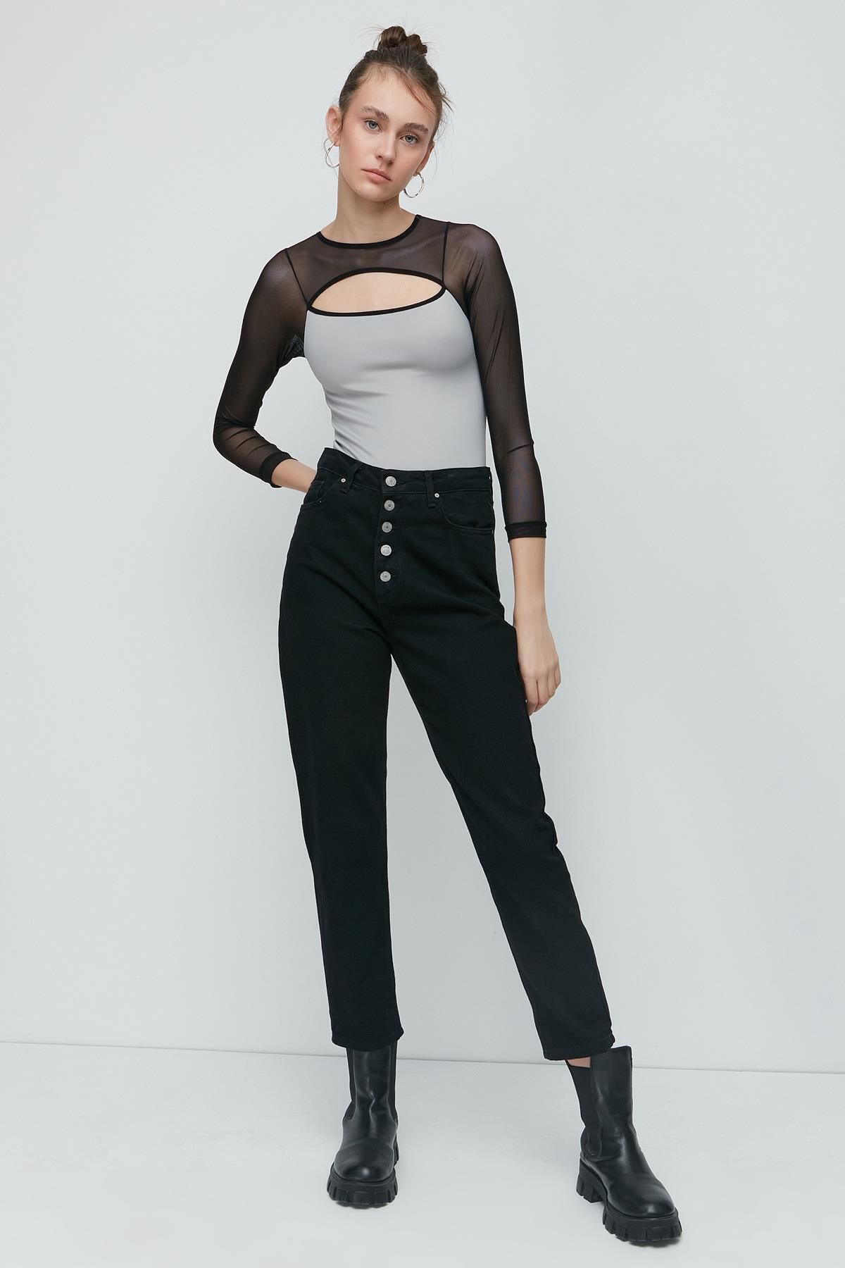 C&City Body Fantasy Z Długimi Rękawami I Detalami Z Tiulu 9153 Szare Kobieta - XL