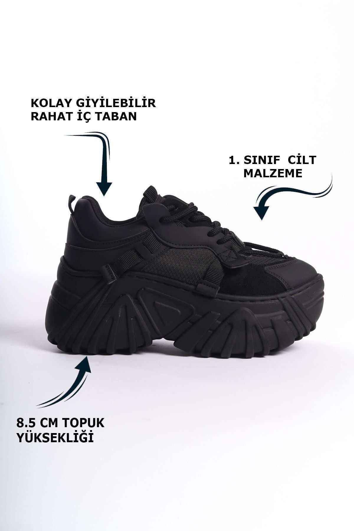 Limeo-Black Leather Laced High Sole Casual Women's Sneaker Sports Shoes 2