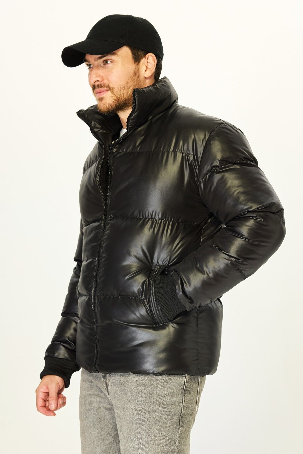 D1fference-Schwarze Pufferjacke für Herren – Faserfüllung, warm, winddicht 5