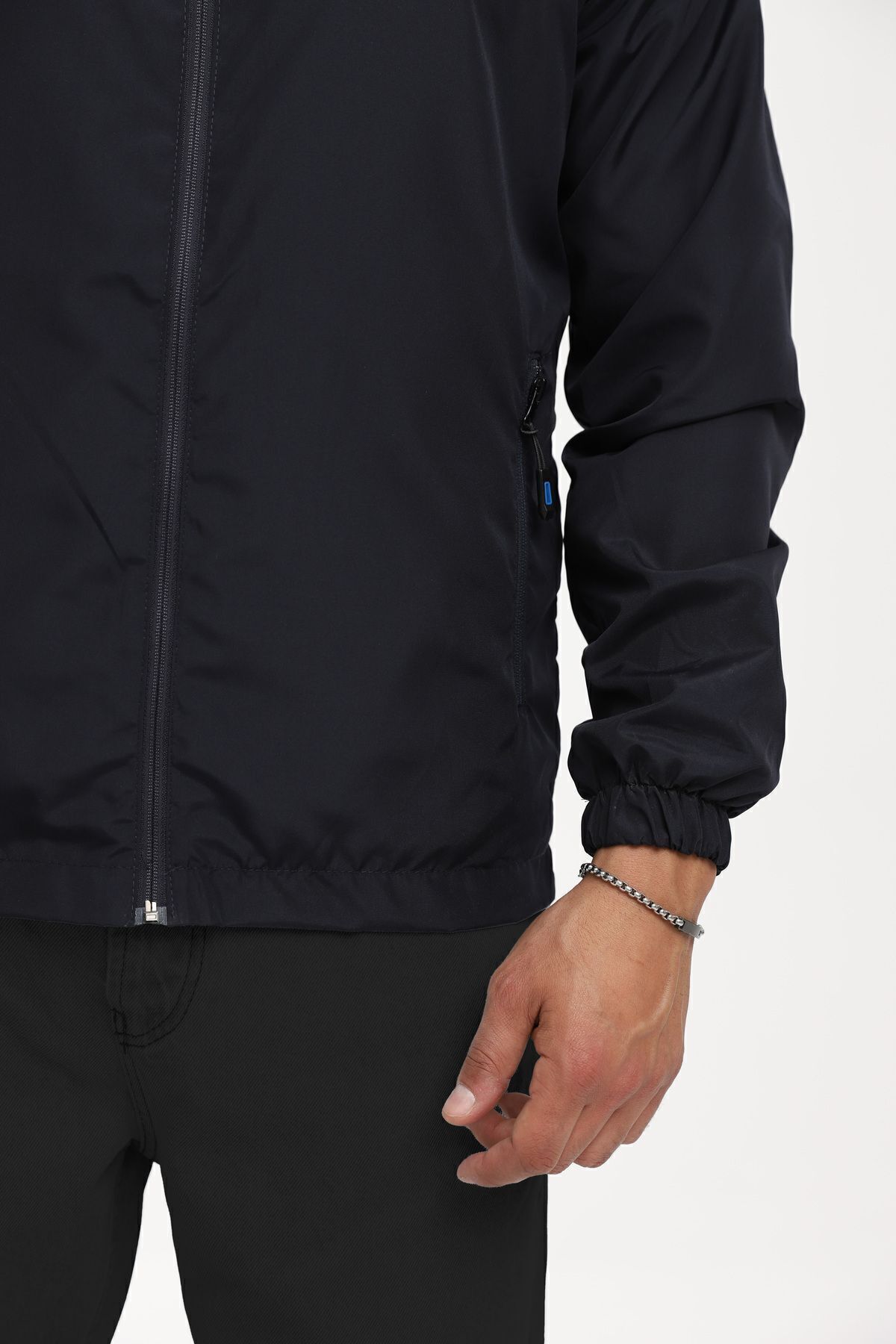 river green  Erkek Astarlı Rüzgara Dayanıklı Kapüşonlu Lacivert Yağmurluk - Rüzgarlık - Görsel 6