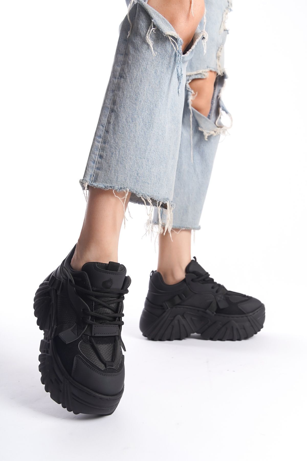Limeo-Black Leather Laced High Sole Casual Women's Sneaker Sports Shoes 3