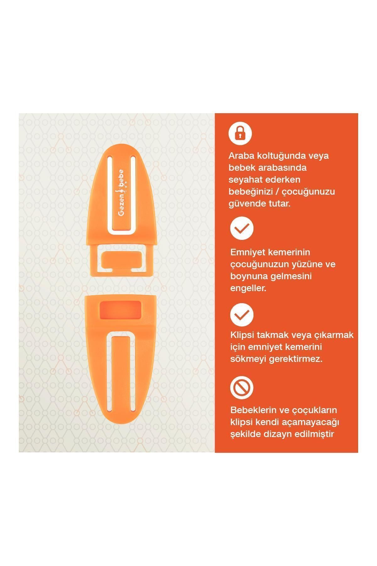 Gezenbebe Bebek Emniyet Kemer Klipsi – Oto Koltuğu, Puset & Mama Sandalyesi Uyumlu |(Turuncu) fotoğrafı 2 (önizleme)