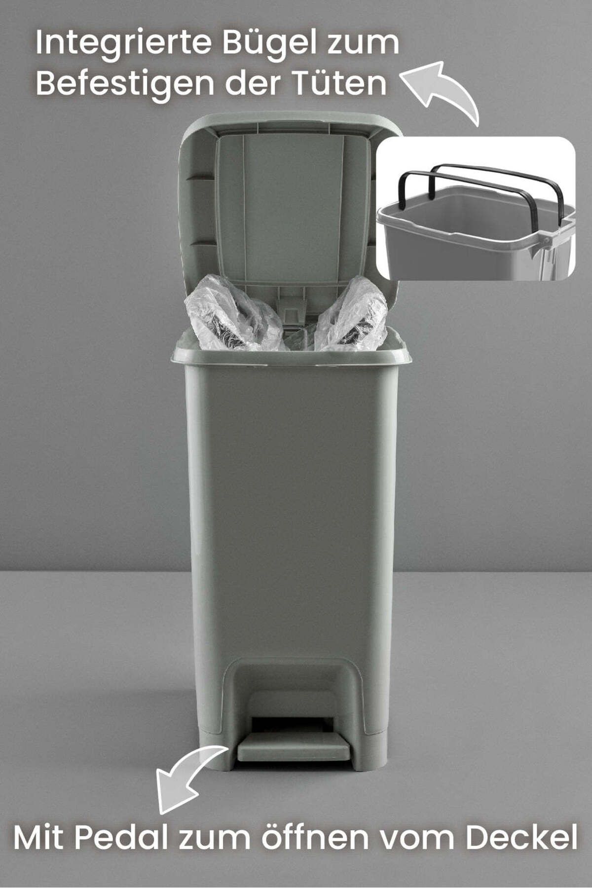 Viwares-25 Liter Slim Trittmülleimer Grau 1