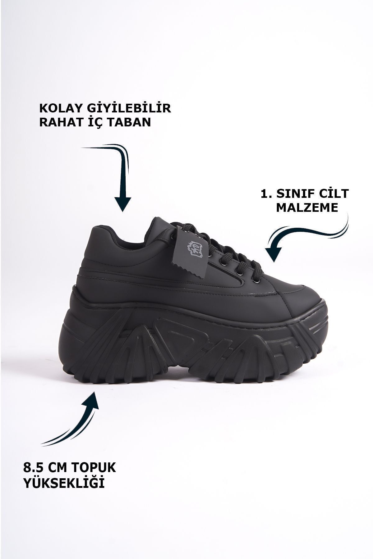 Limeo-Fekete fűzős, magas talpú bőr alkalmi női sportcipő 2