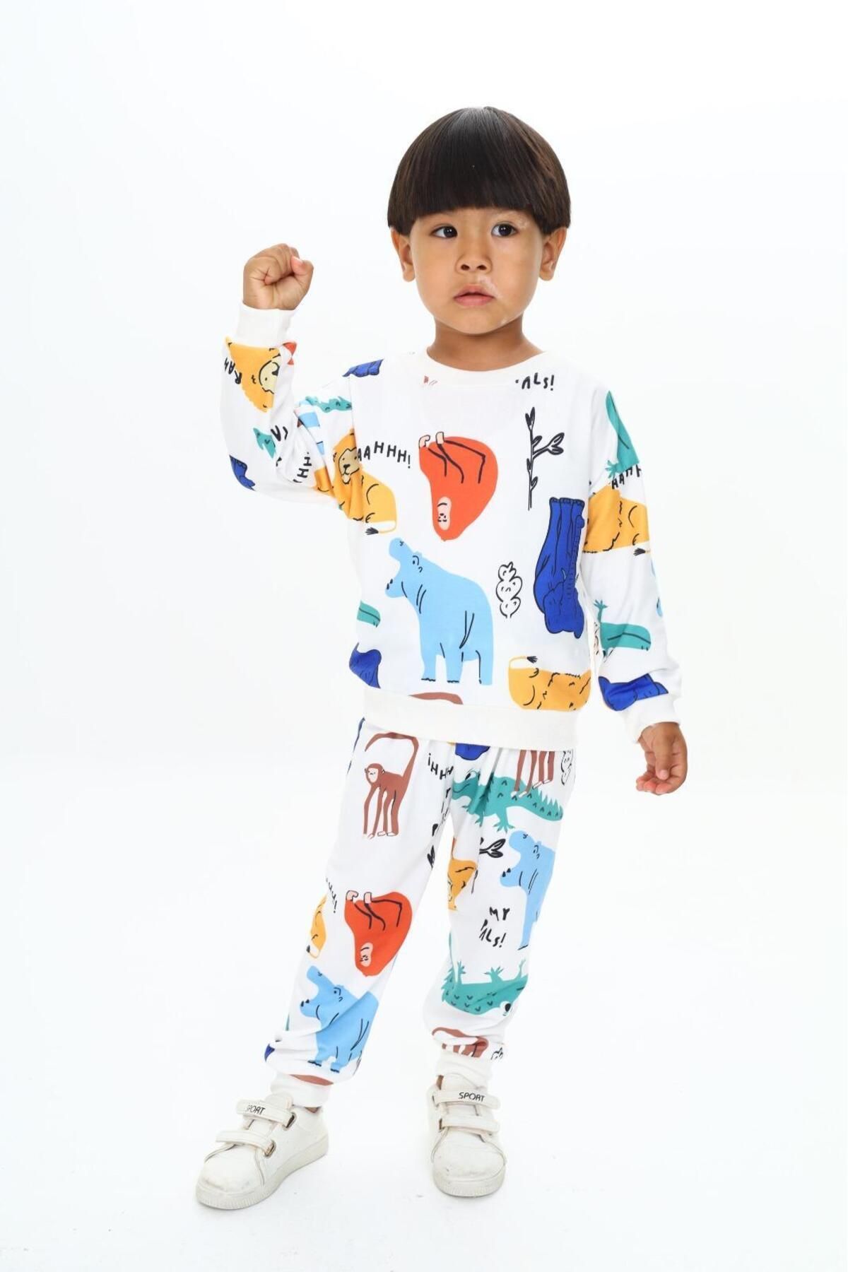 Lolliboomkids-Set de trening unisex cu textura moale cu model de pădure - 2 fire, imprimat cu caractere, culoare deschisă 2
