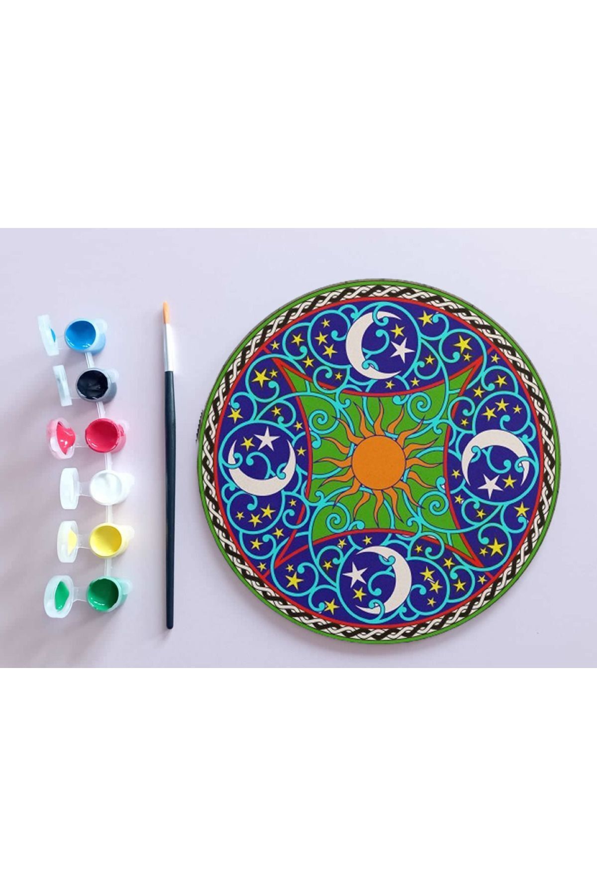 dudu ahşap AHŞAP MANDALA 20x20 cm DAİRE MDF üzerine UV baskı modeller- AY YILDIZ GÜNEŞ Mandala Set Boyama
