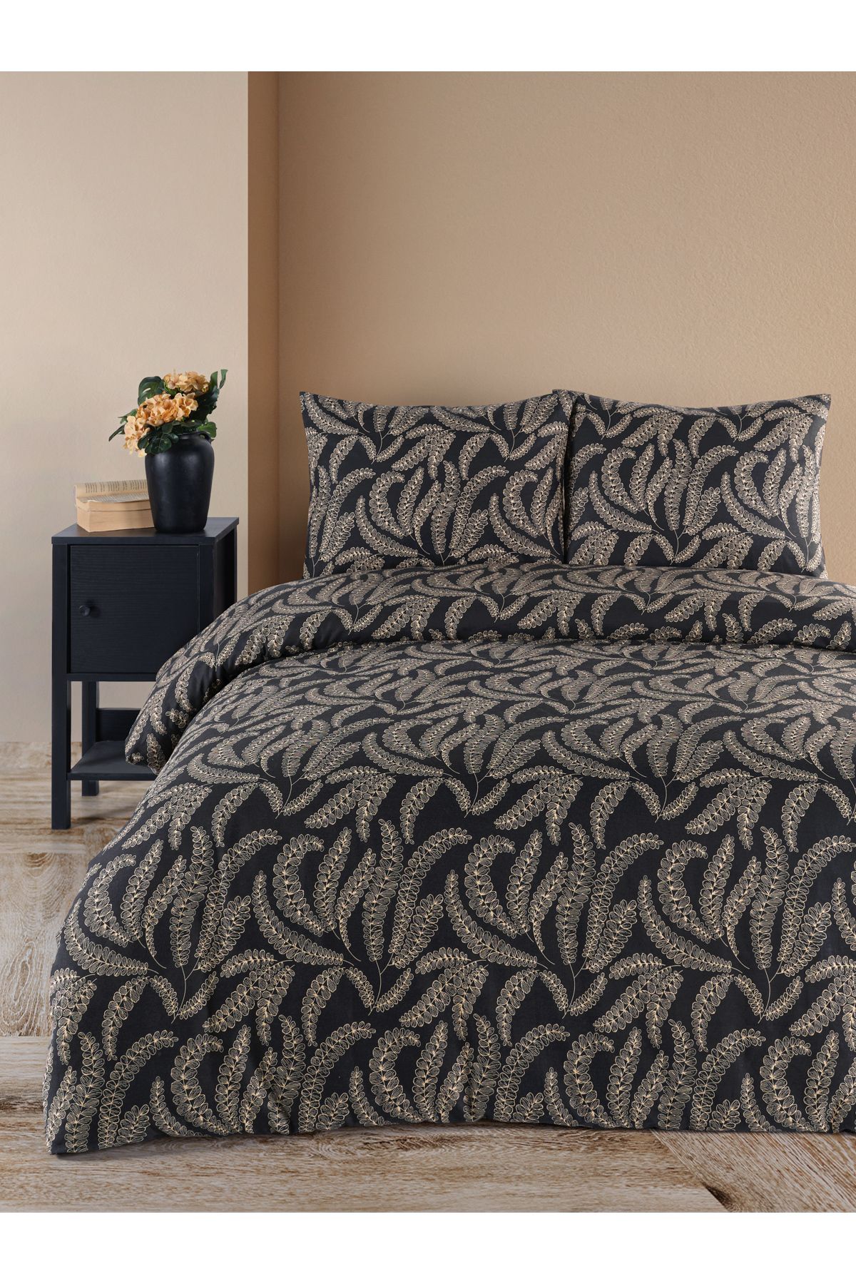 Evim Set Cuvertură De Pilota Neagră Petit Florets 100% Bumbac 160x220 - One Size