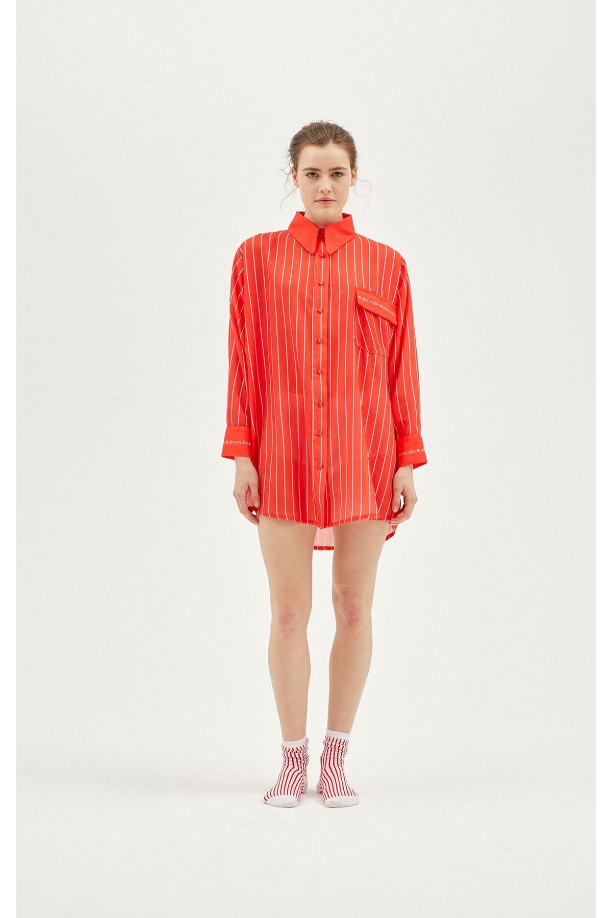 Pilea Luna Keten Gömlek Gecelik