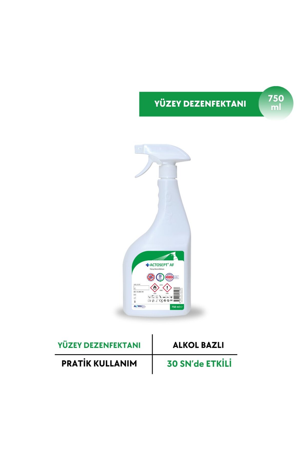 ACTOSEPT® AF 750 ml Alkollü Hızlı Yüzey Dezenfektanı 30 Saniyede Etki