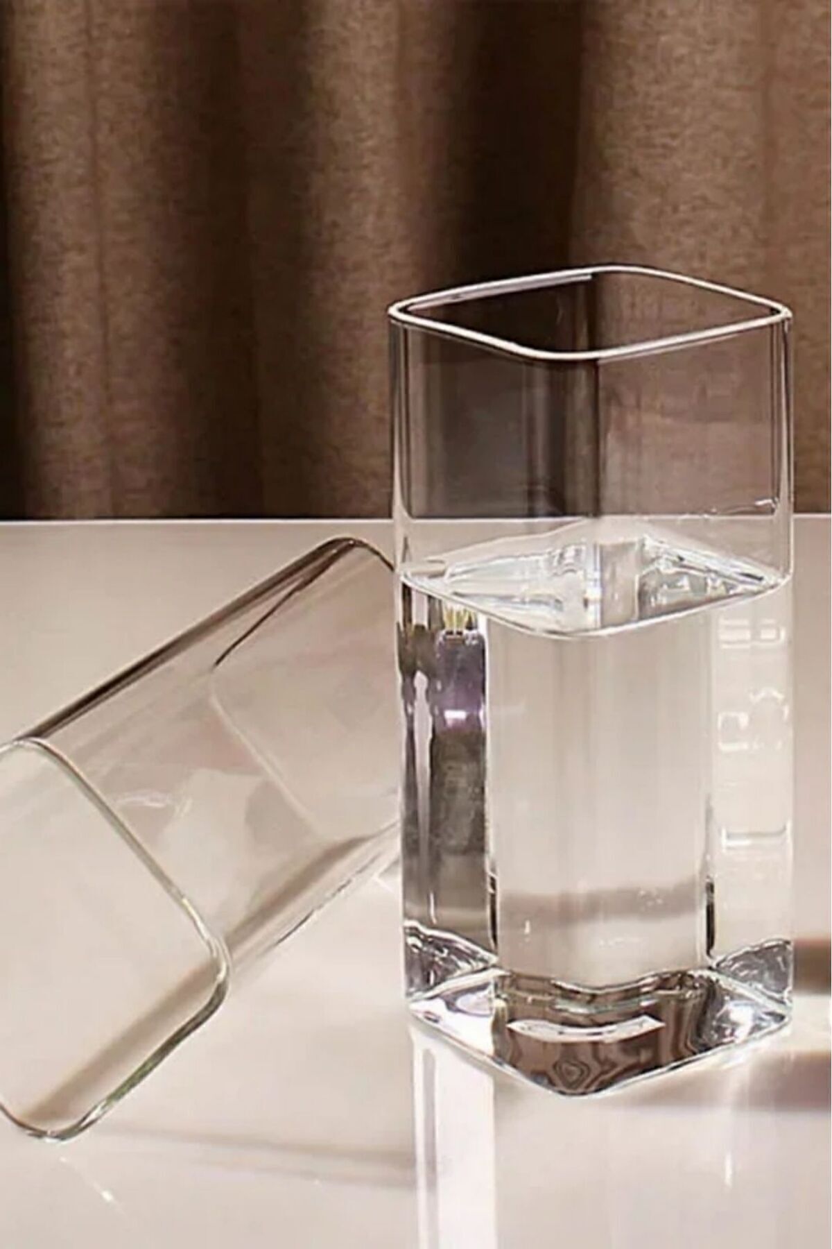 2 Li Pipetli Kare Kahve Bardağı | Meşrubat Bardağı | Soğuk Kahve Bardağı | Dikdörtgen bardak 350ml