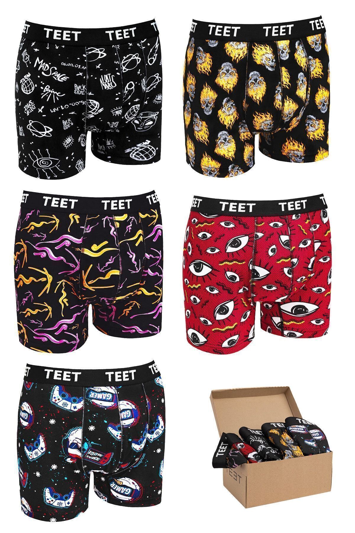 TEET-Boxer pentru bărbați Premium Set de 5 Bumbac Lycra Model Full Mold 1