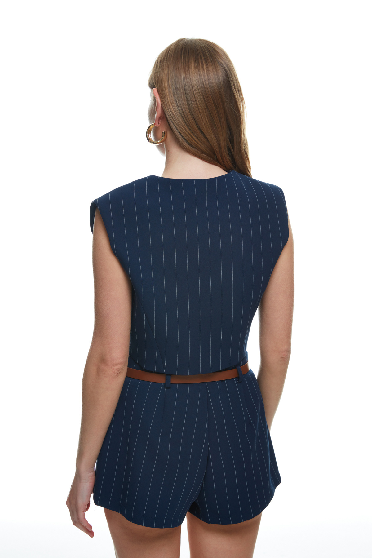Quzu-Stripe Detailed Vest Jacket Navy Blue 5
