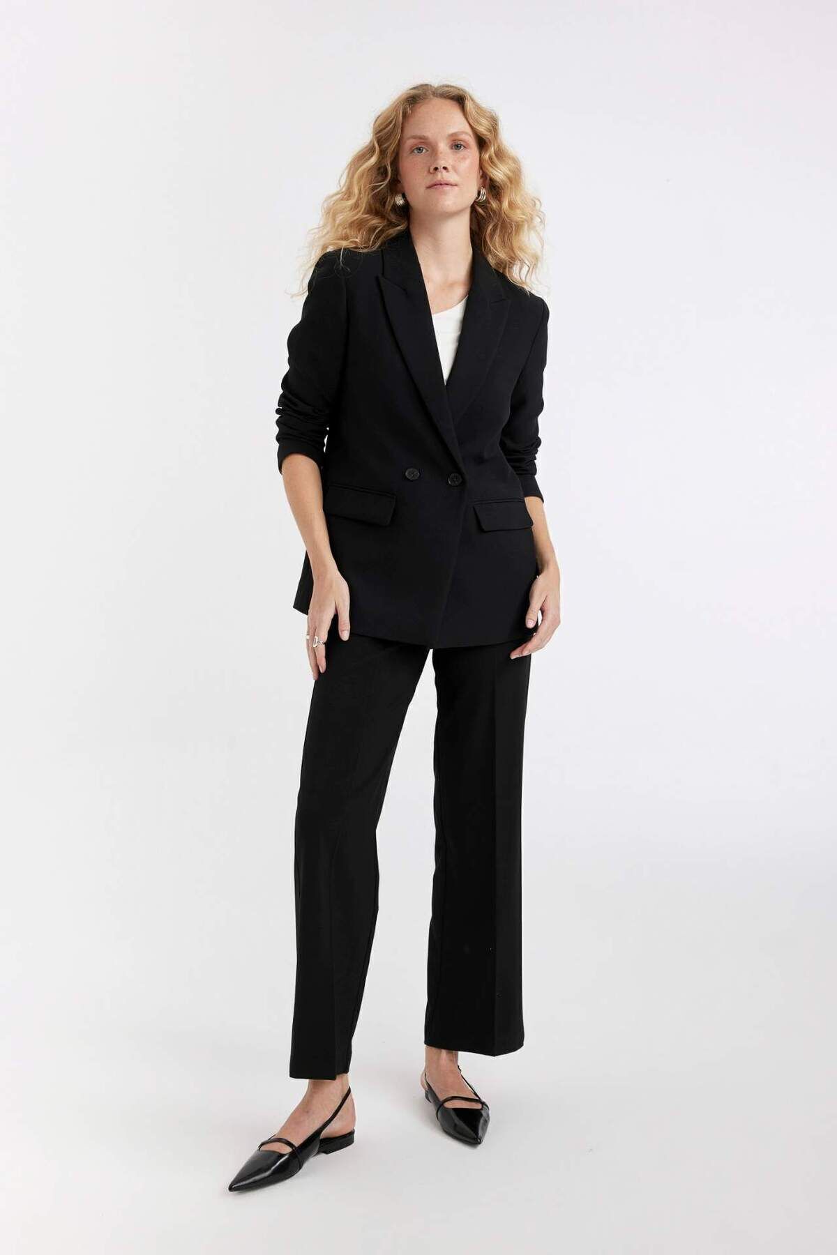 DeFacto-Oversize Wide Fit Basic Plain Button Blazer Jacket C2457Ax24Sp 2